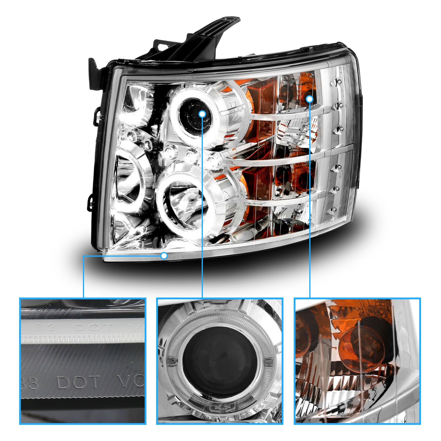 CHEVY SILVERADO 07-13 PROJECTOR HEADLIGHTS CHROME CLEAR