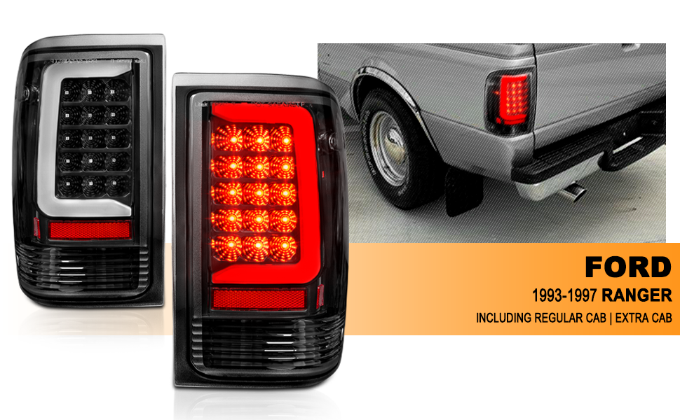 FORD RANGER 93-97 LED TAIL LIGHTS BLACK HOUSING CLEAR LENS (W/ C LIGHT BAR)