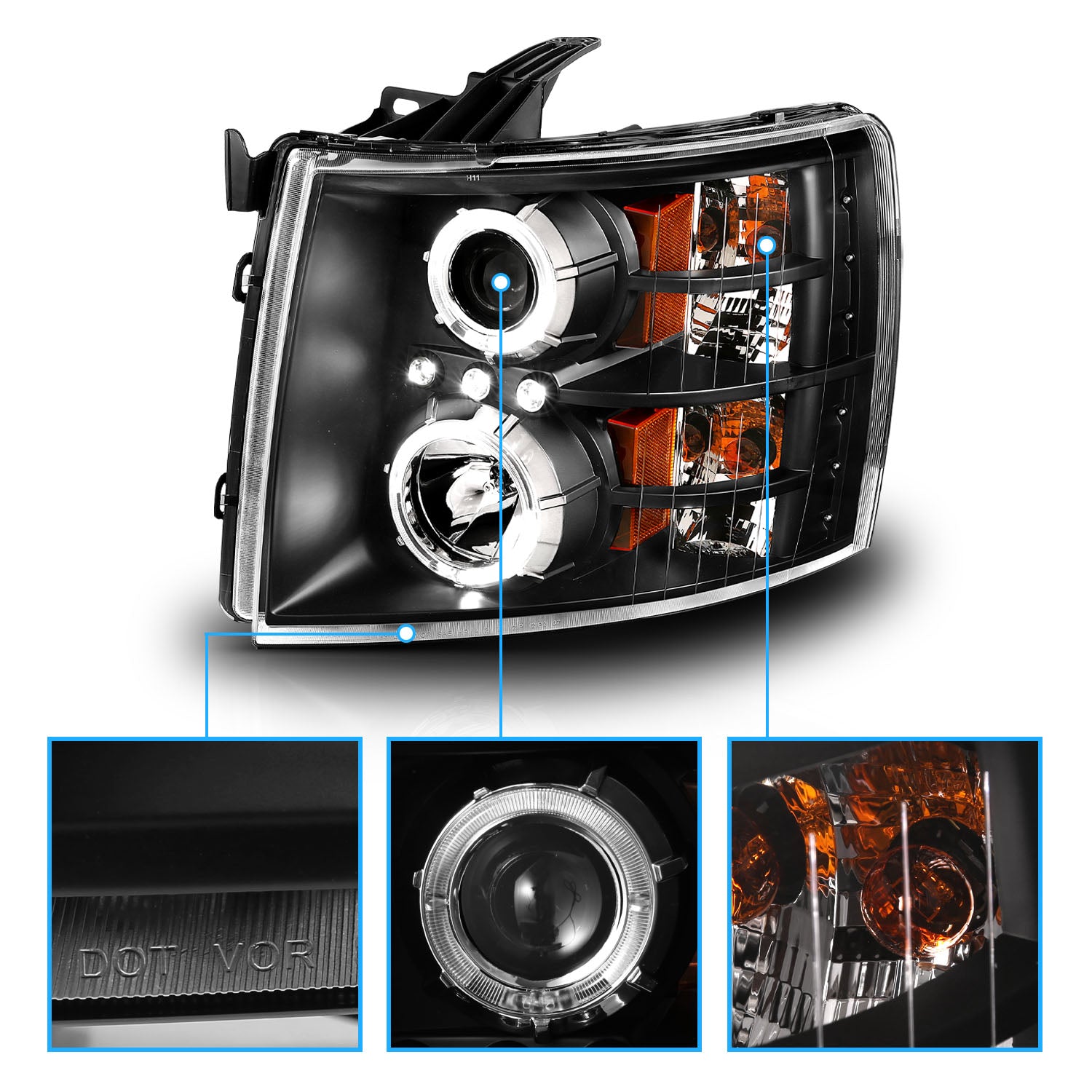 CHEVY SILVERADO 07-13 PROJECTOR HEADLIGHTS BLACK CLEAR