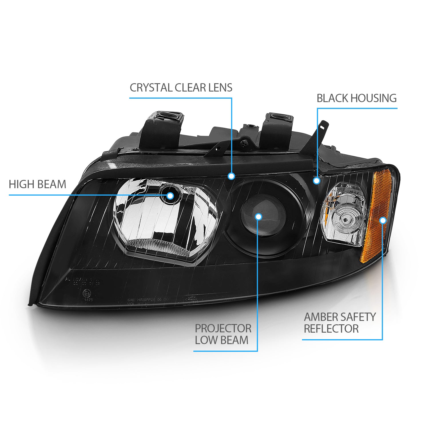 AUDI A4/S4 GEN2 02-05 HEADLIGHTS BLACK (HALOGEN TYPE)