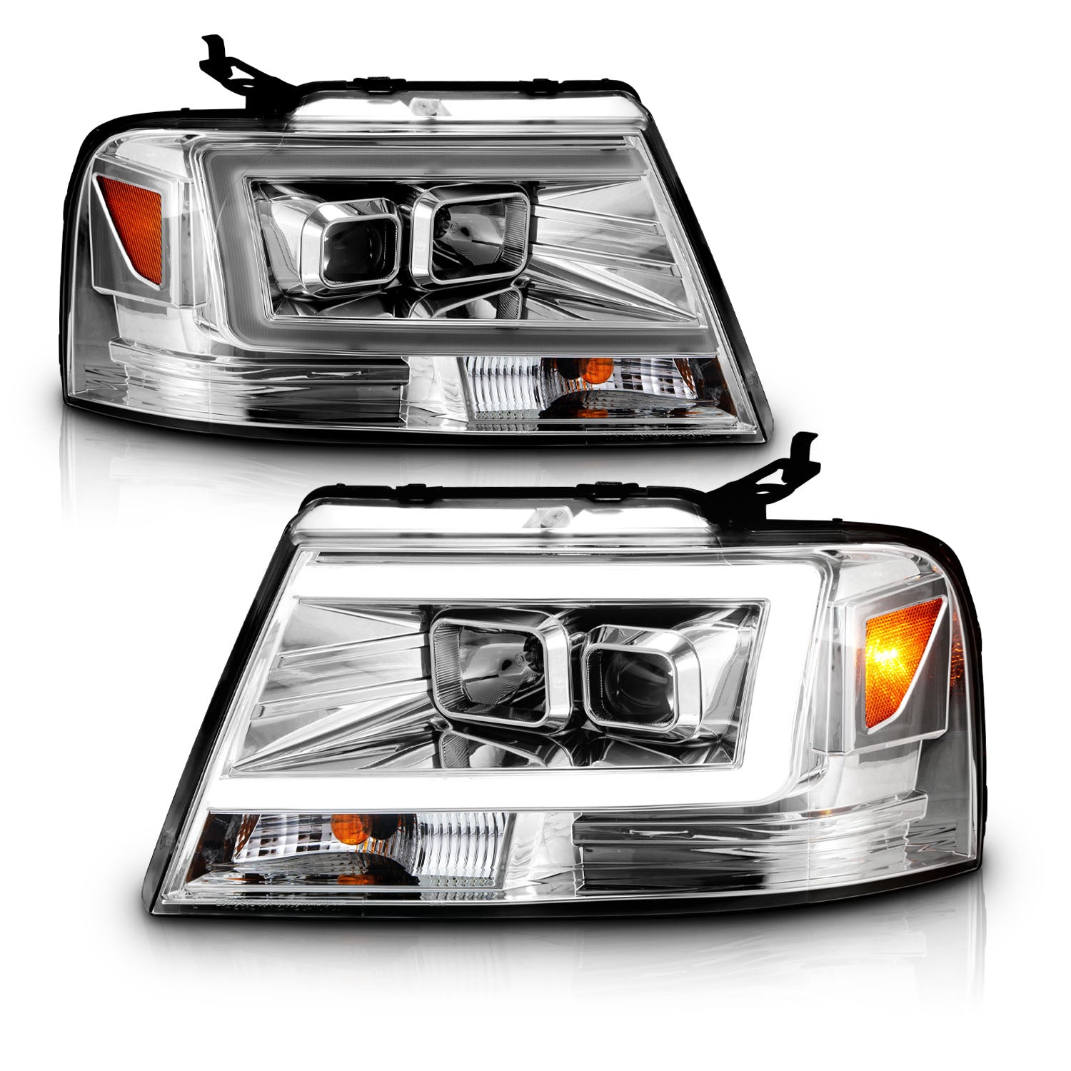 FORD F150 04-08/ LINCOLN MARK LT 06-07 PROJECTOR HEADLIGHTS CHROME AMBER(C LIGHTS BAR)