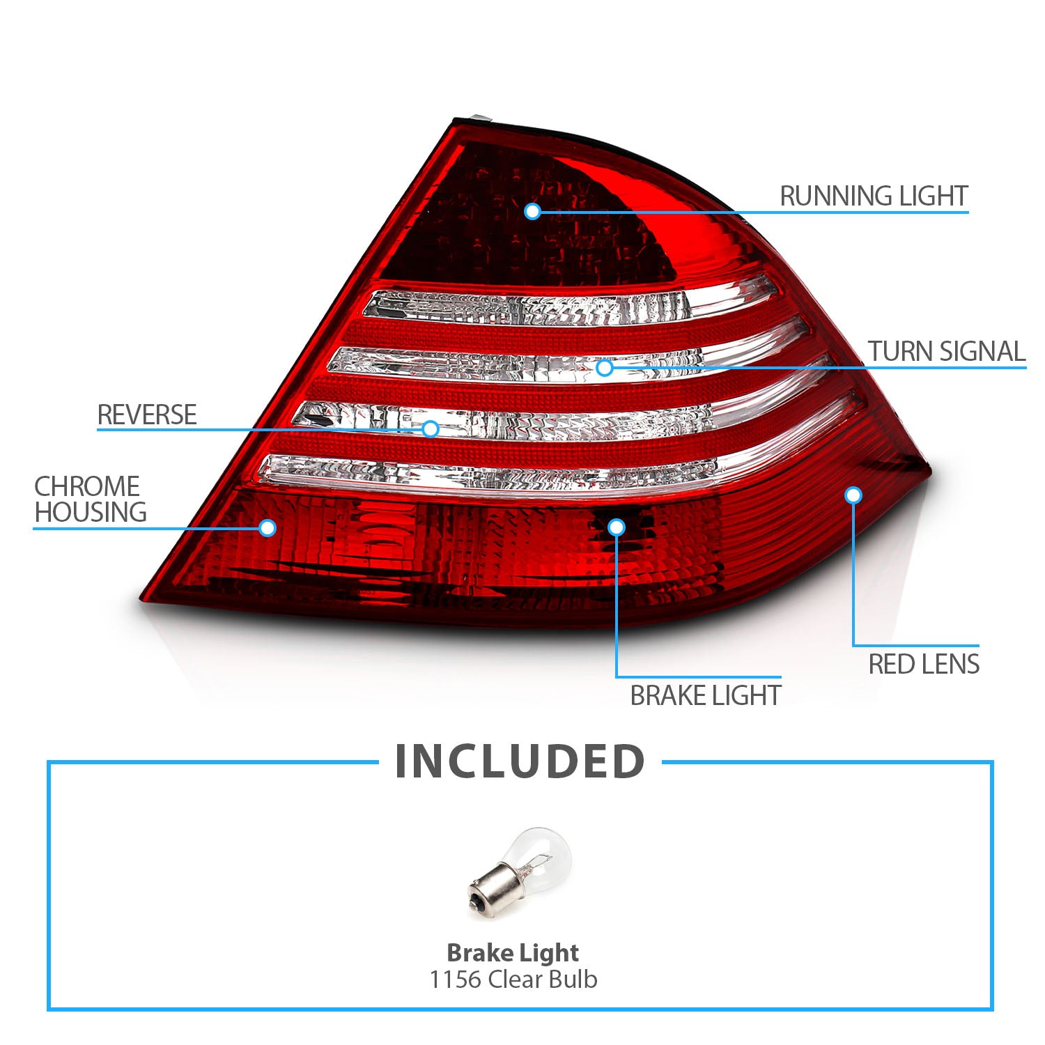 MBZ S CLASS W220 00-05 LED TAIL LIGHTS RED/CLEAR