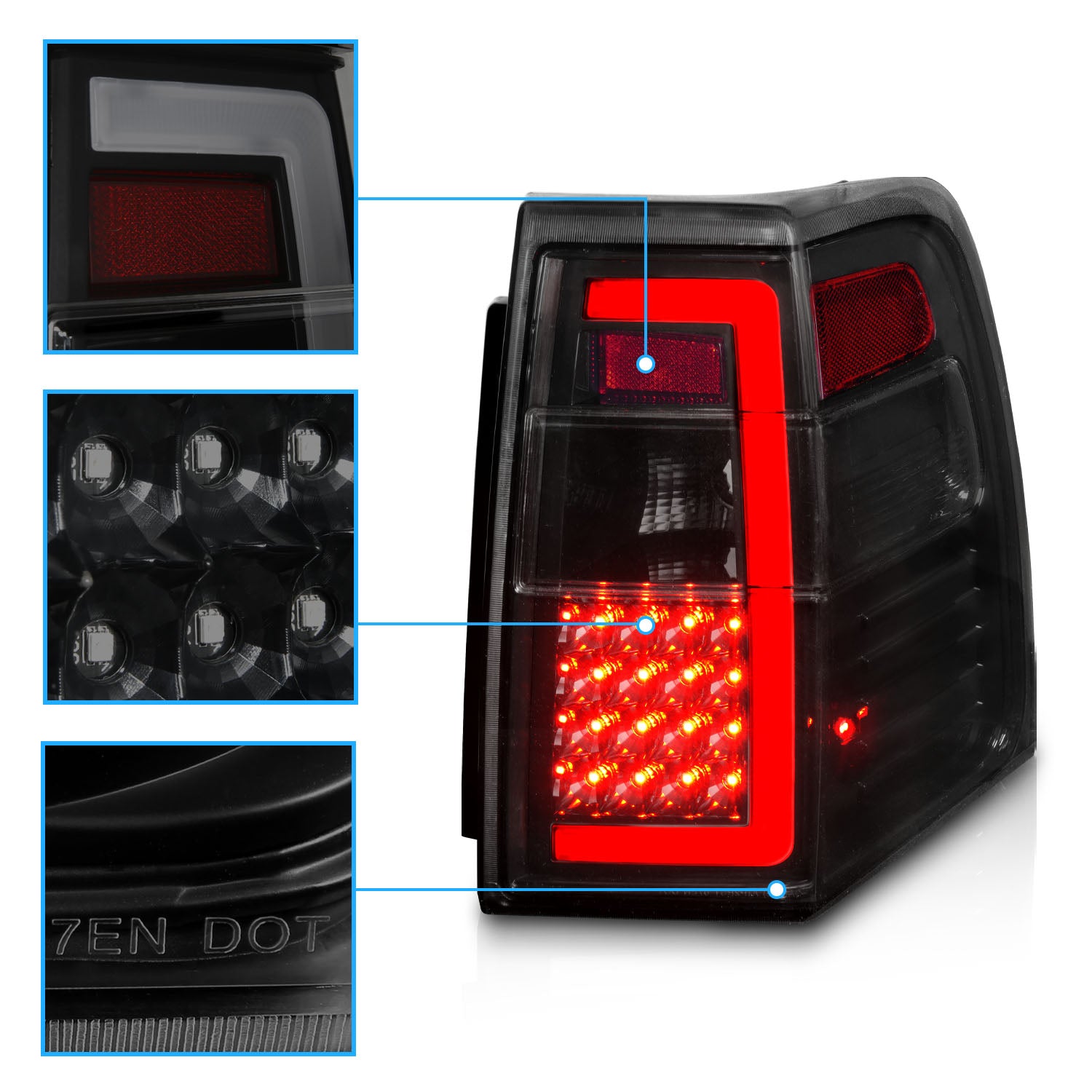 FORD EXPEDITION 07-17 LED TAIL LIGHTS BLACK HOUSING SMOKE LENS (SEQUENTIAL SIGNAL) W/ C-LIGHT BAR