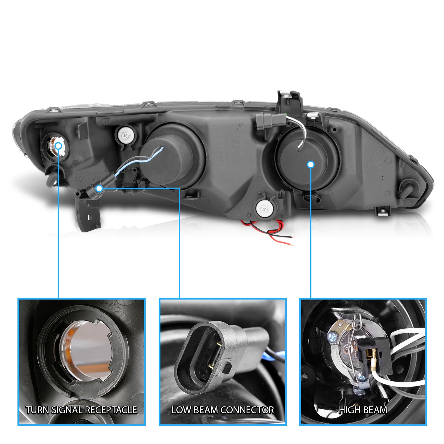 HONDA CIVIC 06-11 4DR/HYBRID PROJECTOR HEADLIGHTS HALO BLACK CLEAR AMBER (RX HALO)