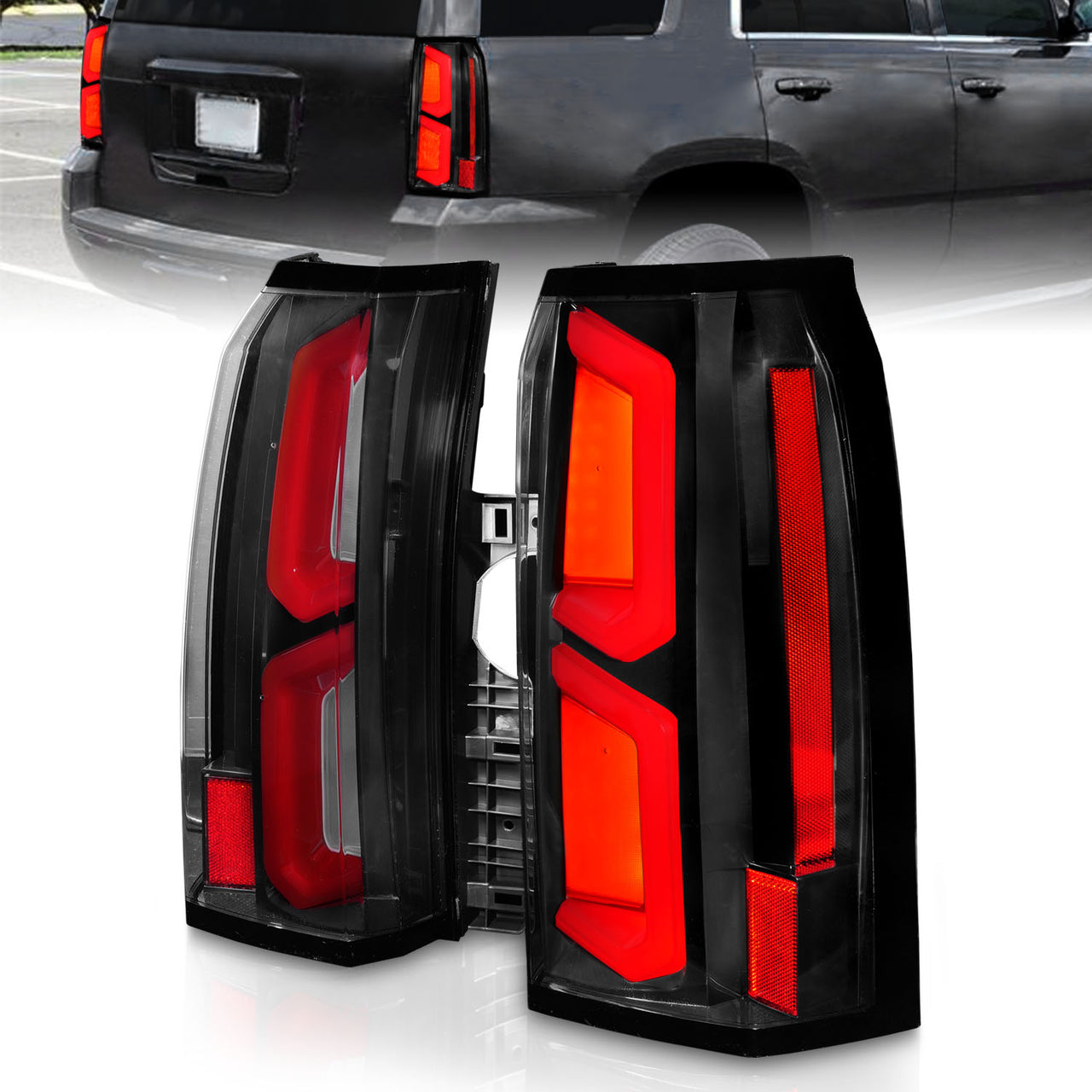 CHEVY TAHOE/SUBURBAN 15-20 LED TAIL LIGHTS BLACK HOUSING CLEAR LENS W/ C-LIGHT BAR