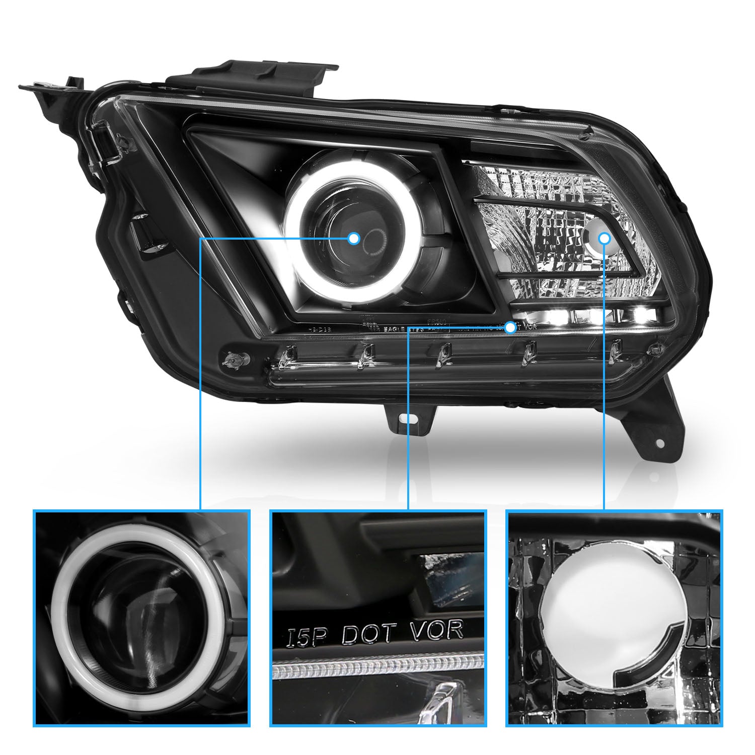 FORD MUSTANG 10-12 PROJECTOR HEADLIGHTS HALO BLACK CLEAR (RX HALO)