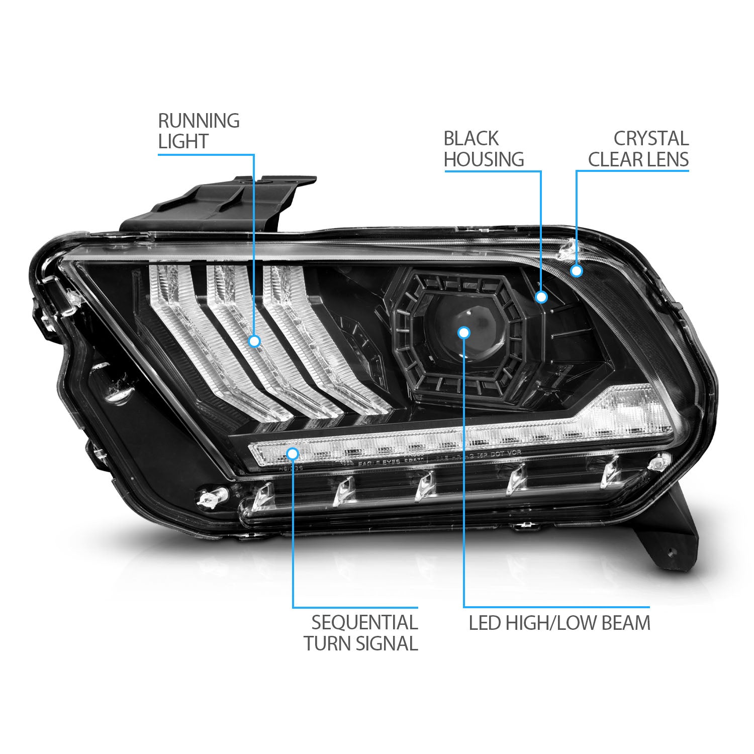 FORD MUSTANG 13-14 (HID MODEL) FULL LED PROJECTOR LIGHT BAR STYLE HEADLIGHTS BLACK (SEQUENTIAL SIGNAL)