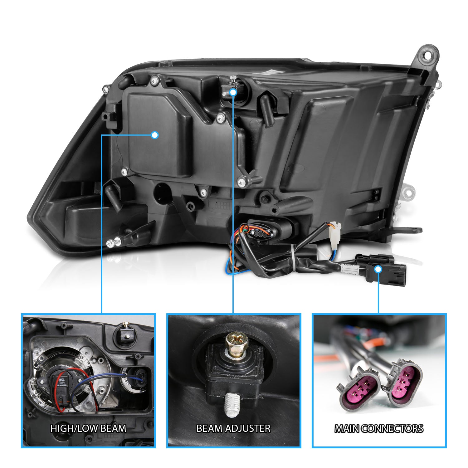 DODGE RAM 09-18 PROJECTOR PLANK STYLE SWITCHBACK H.L BLACK AMBER (OE STYLE) (MIST BLACK) (ALL MODEL)