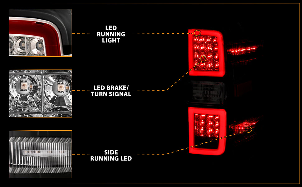 CHEVY SILVERADO 14-17 LED TAIL LIGHTS G4 BLACK HOUSING CLEAR LENS