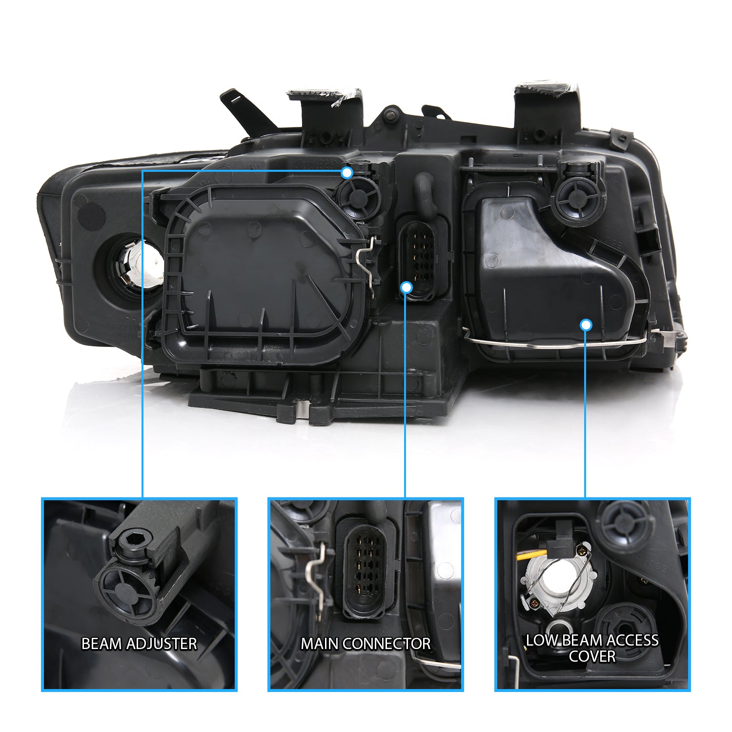 AUDI A4/S4 GEN2 02-05 HEADLIGHTS BLACK (HALOGEN TYPE)