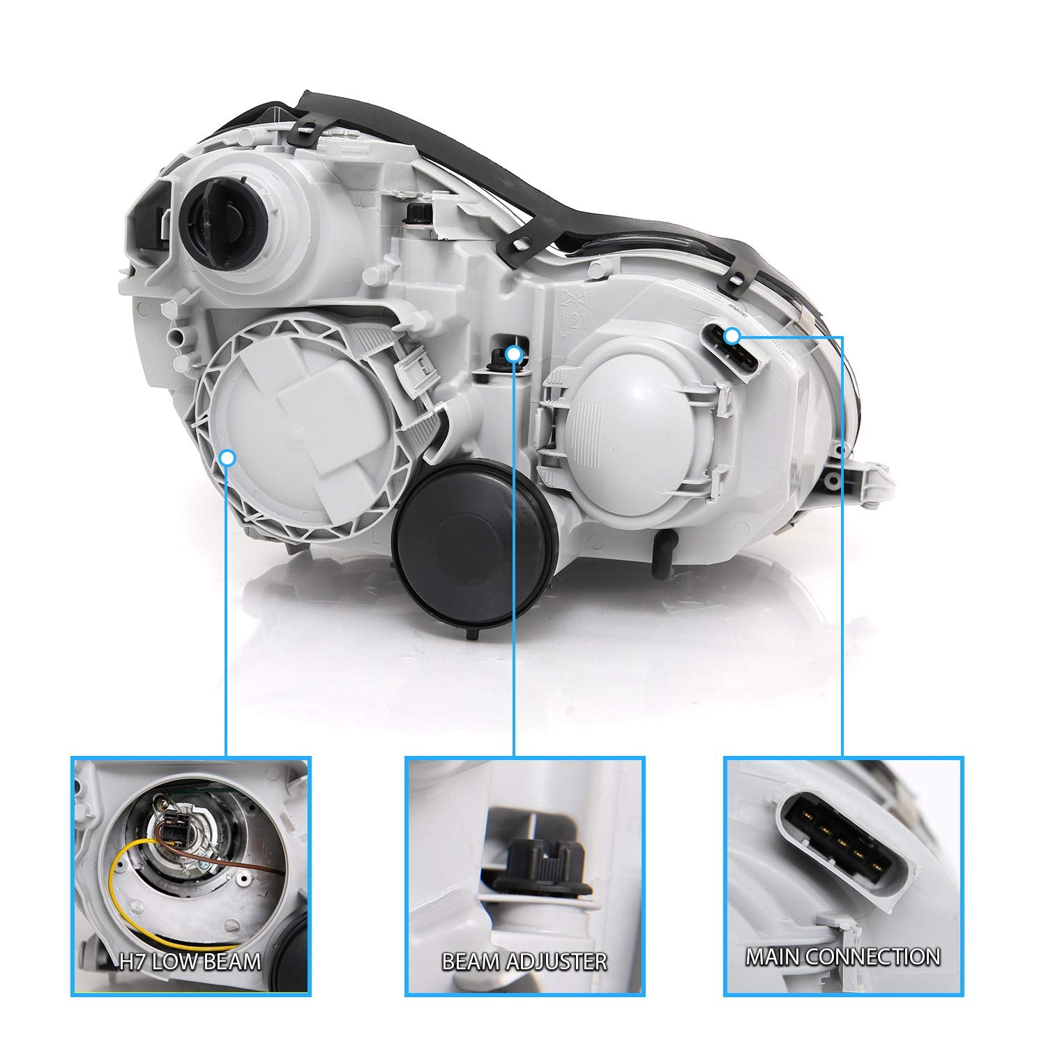 MBZ C CLASS W203 00-07 PROJECTOR HEADLIGHTS BLACK CLEAR