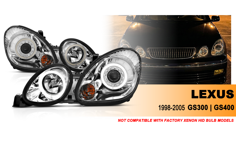 LEXUS GS 300/400 98-05 PROJECTOR HEADLIGHTS HALO CHROME CLEAR (RX HALO)