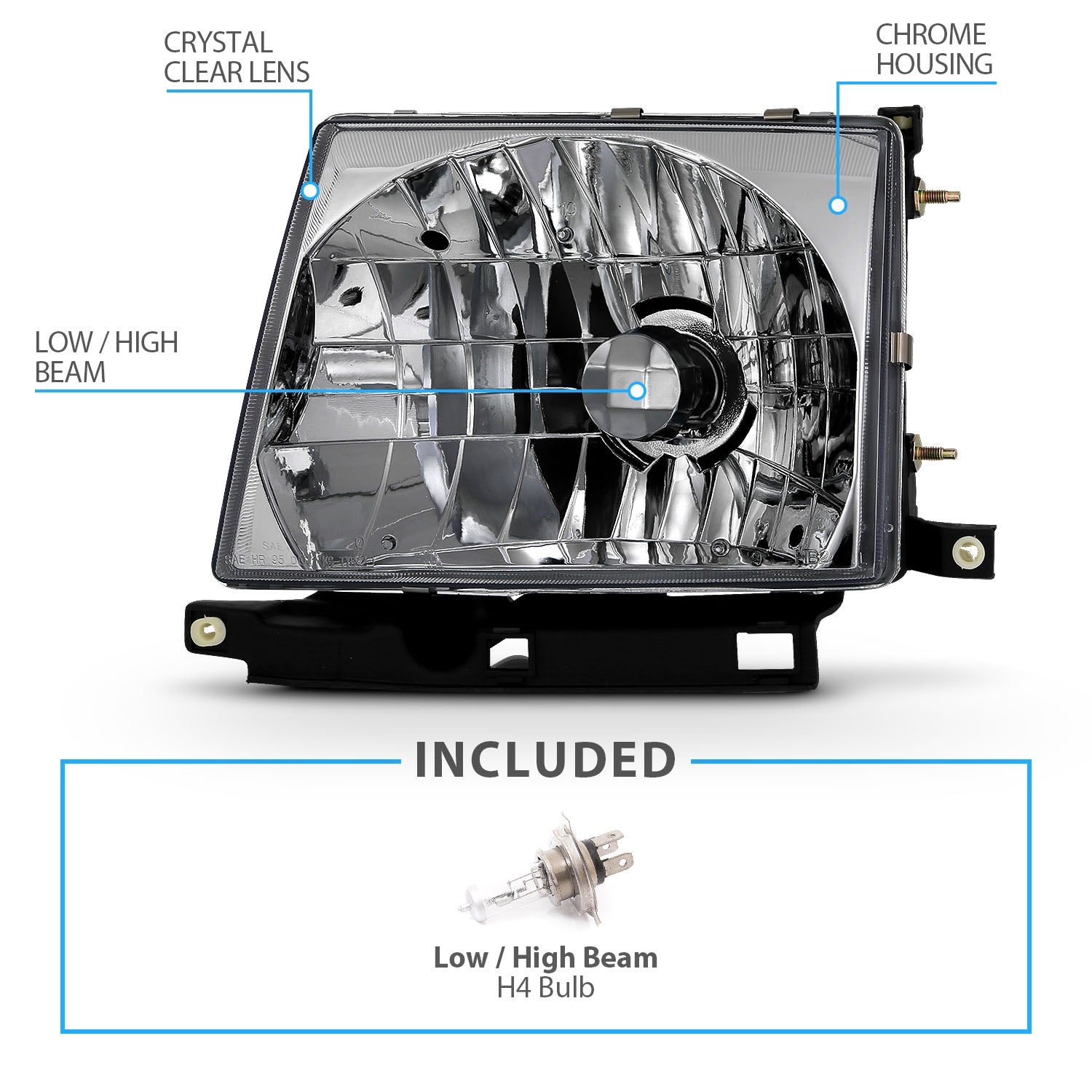 TOYOTA TACOMA 97-00 HEADLIGHTS CHROME