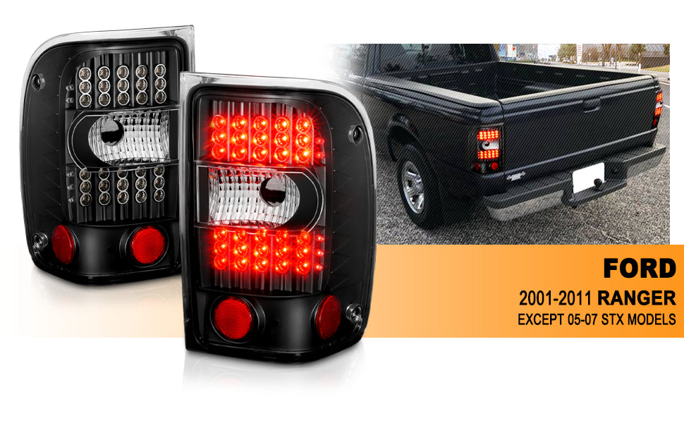 FORD RANGER 01-05 LED TAIL LIGHTS G2 BLACK