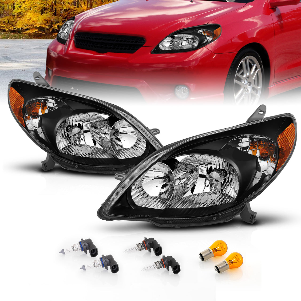 TOYOTA MATRIX 03-08 CRYSTAL HEADLIGHTS BLACK AMBER