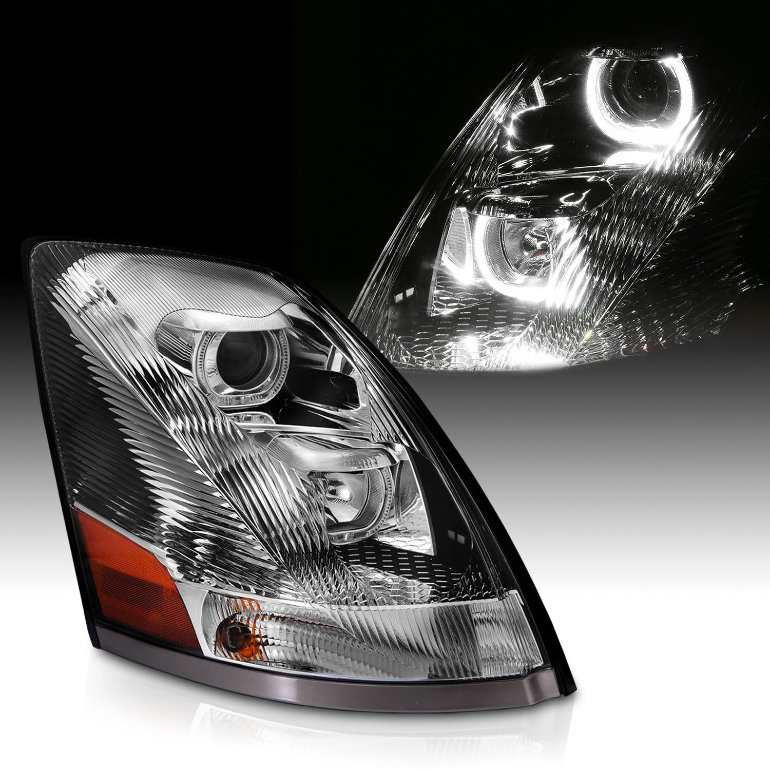 VOLVO VN/VNL SERIES 04-15 PROJECTOR U BAR STYLE H.L CHROME AMBER REFLECTOR (RIGHT)