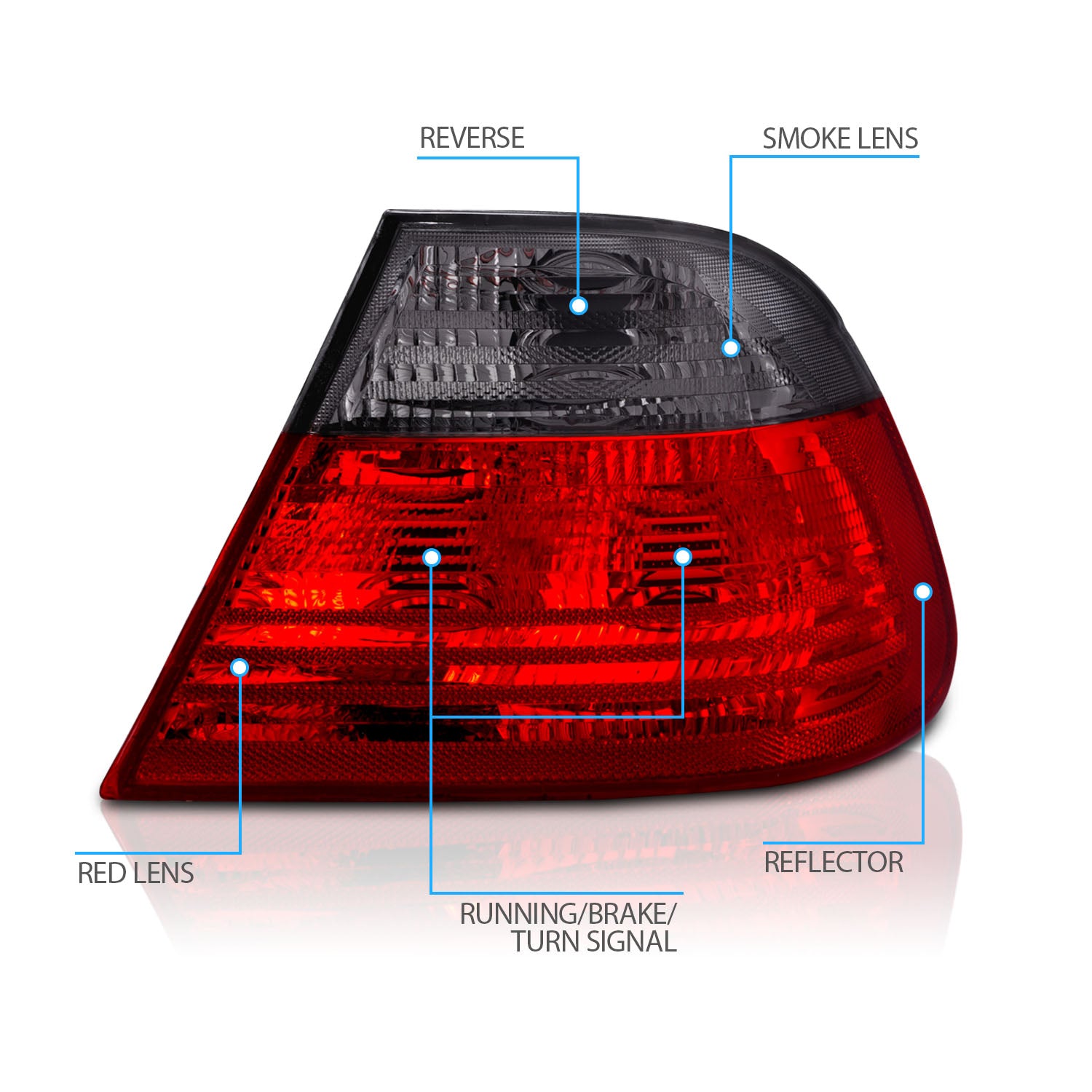 BMW 3 SERIES E46 99-01 2DR TAIL LIGHTS RED/SMOKE LENS (ADD 03-9901TLRC2DSM-4P TO CREATE SET)