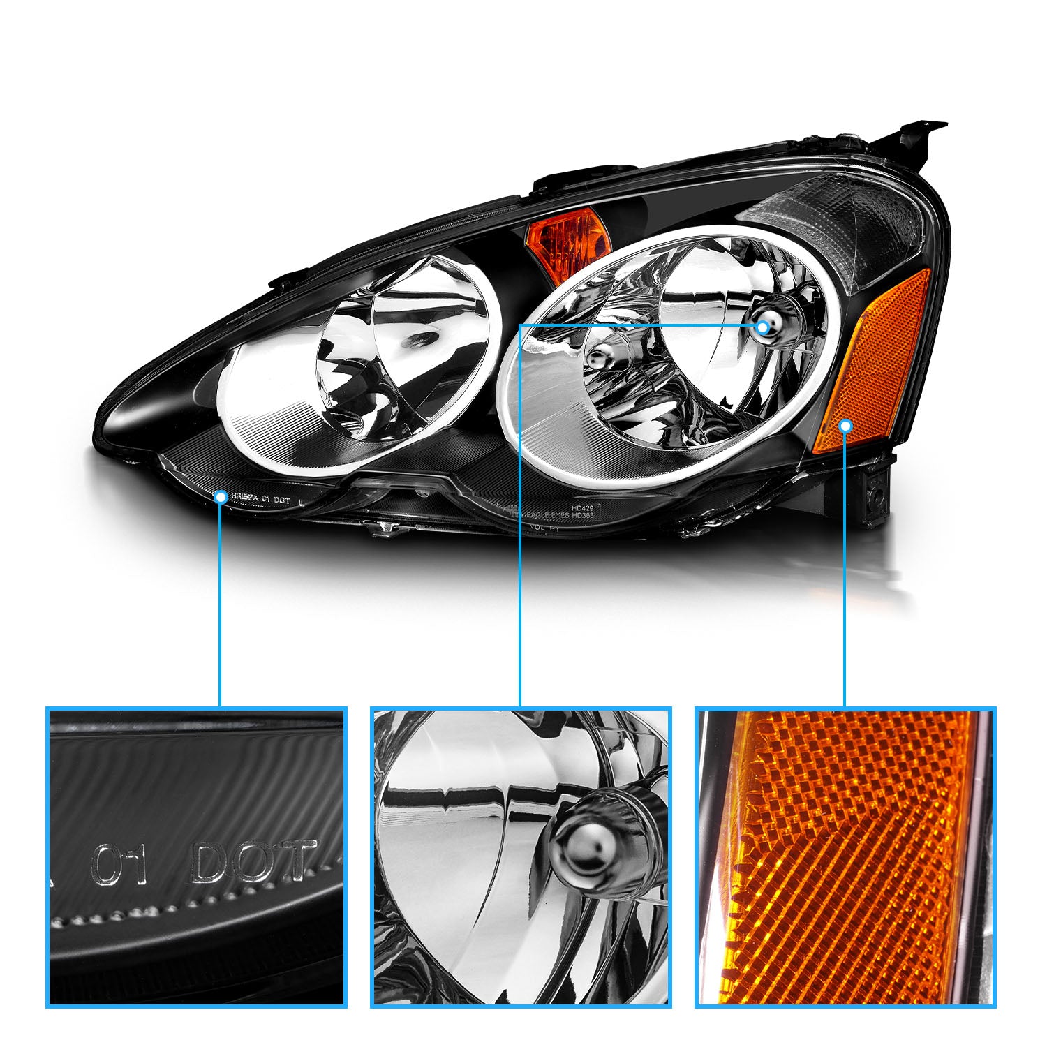 ACURA RSX 02-04 HEADLIGHTS BLACK AMBER