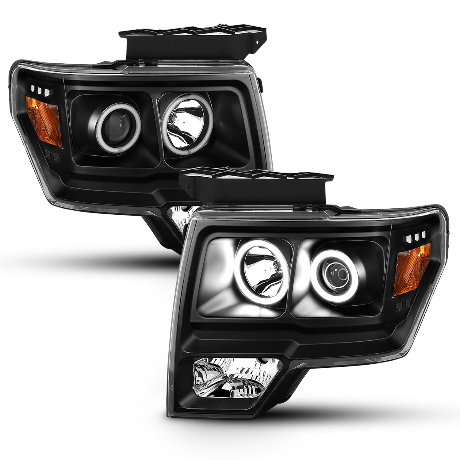 FORD F-150 09-13 PROJECTOR HEADLIGHTS G2 HALO LED BLACK AMBER (RX HALO)