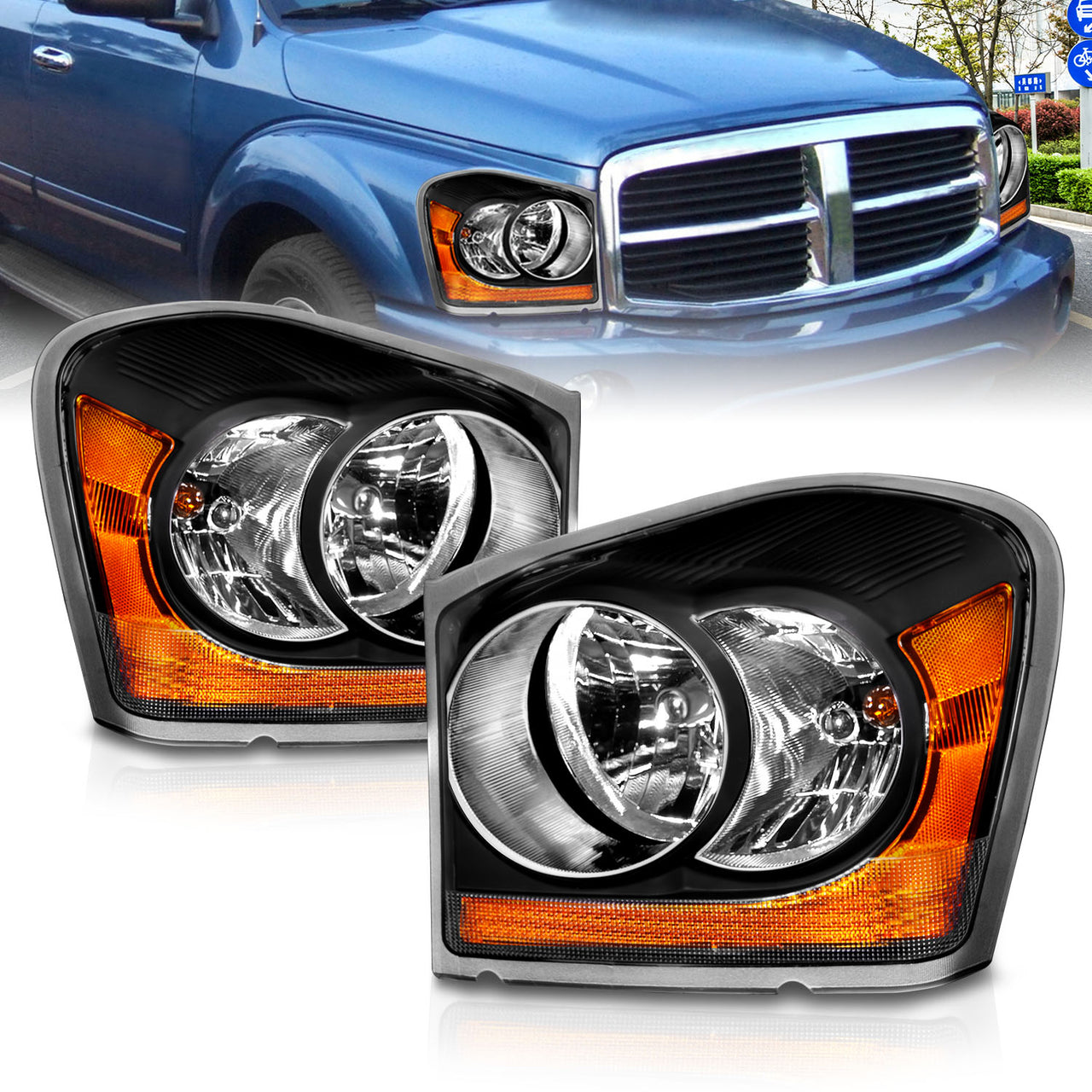 DODGE DURANGO 04-06 HEADLIGHTS BLACK AMBER