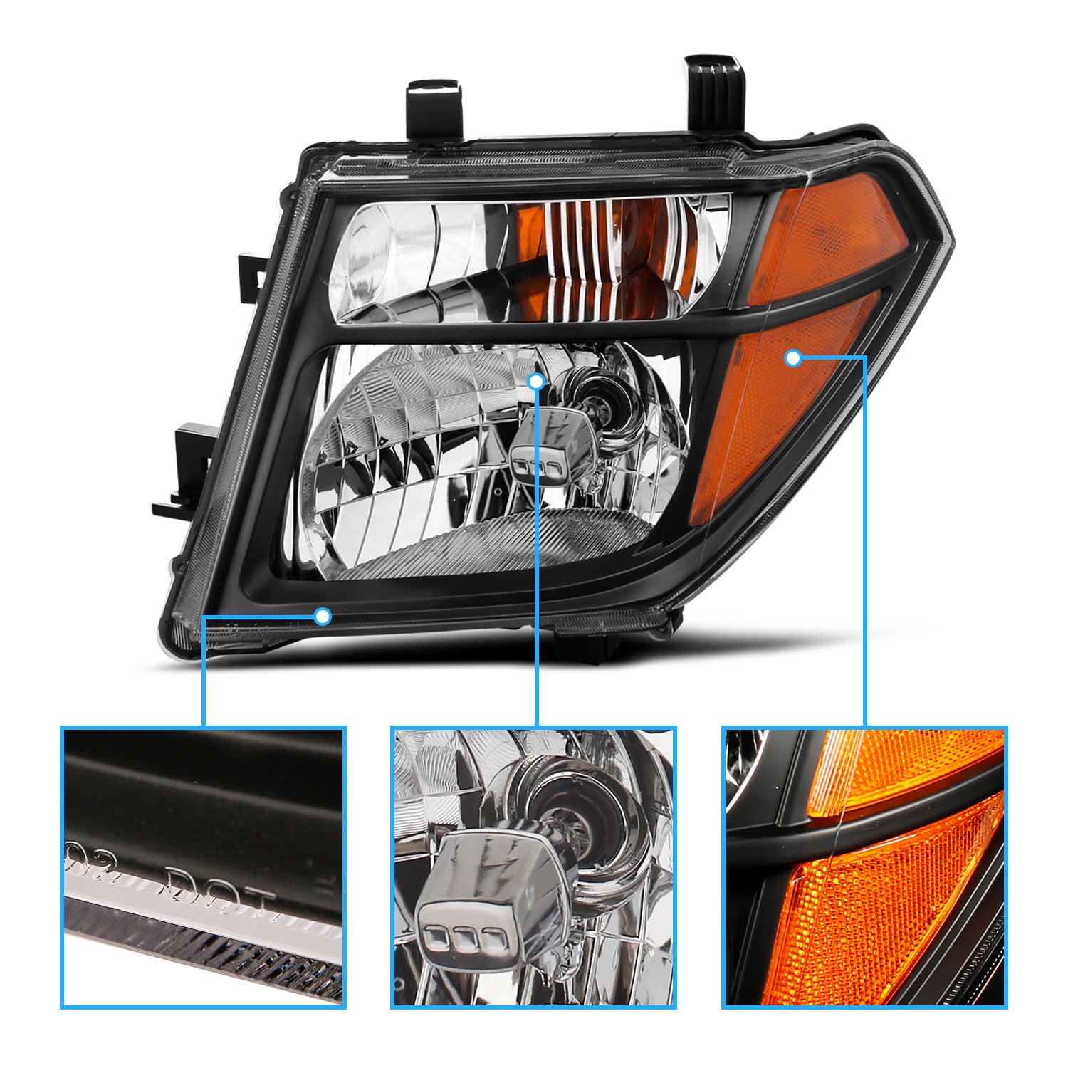 NISSAN PATHFINDER 05-07/FRONTIER 05-08 HEADLIGHTS BLACK AMBER