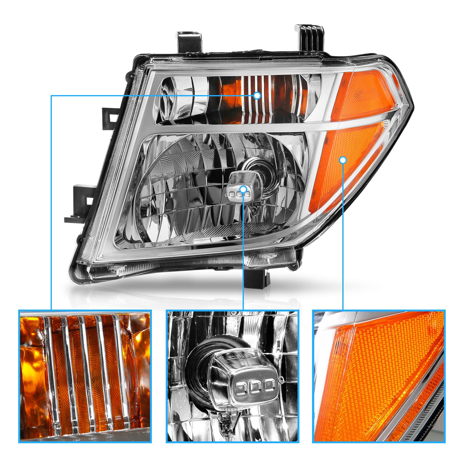 NISSAN PATHFINDER 05-08 /FRONTIER 05-07 HEADLIGHTS CHROME AMBER (OE REPLACEMENT)