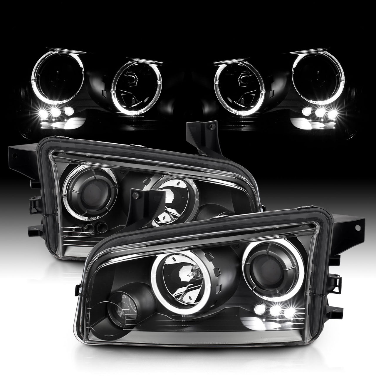 DODGE CHARGER 06-08 PROJECTOR HEADLIGHTS HALO BLACK CLEAR