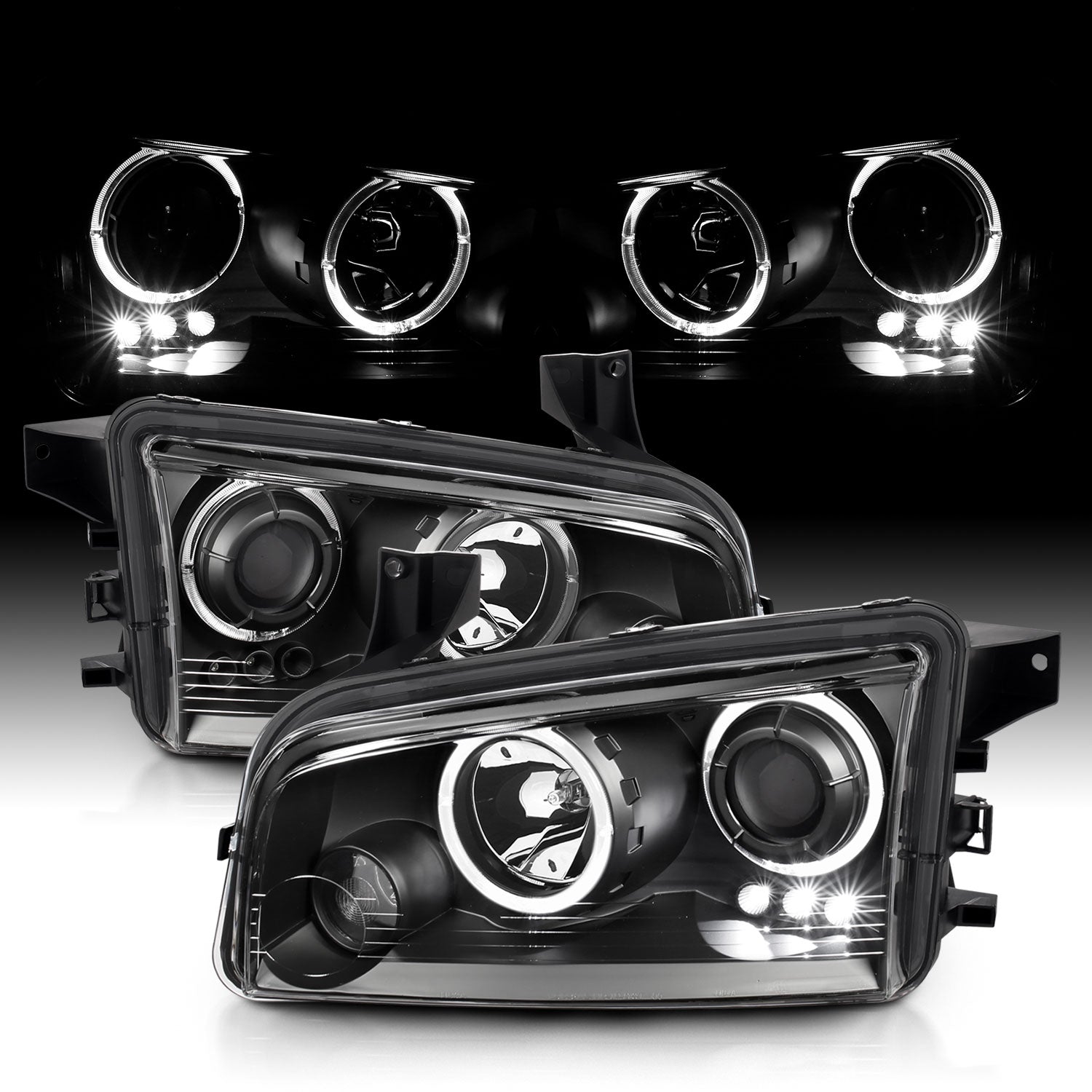 DODGE CHARGER 06-08 PROJECTOR HEADLIGHTS HALO BLACK CLEAR