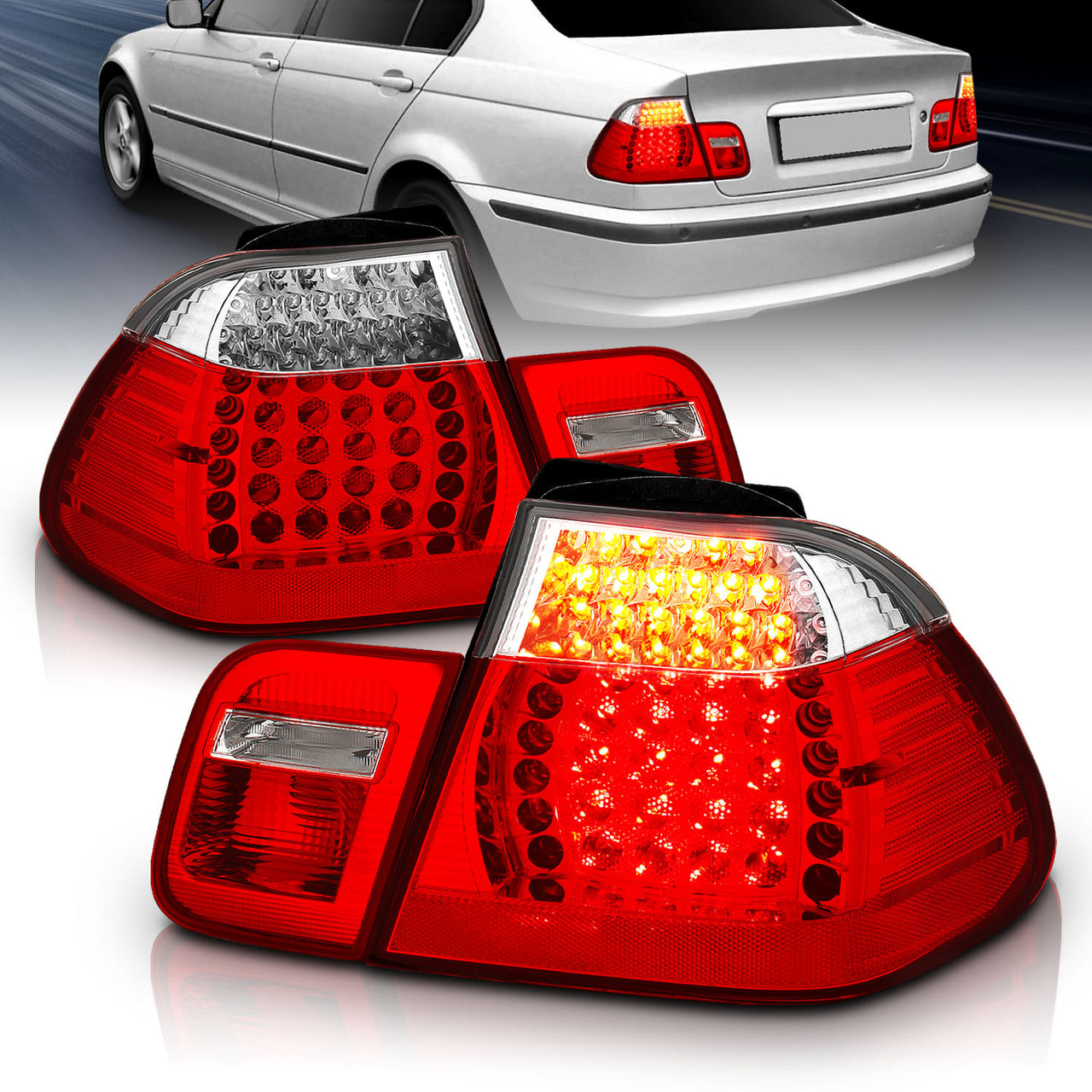 BMW 3 SERIES E46 02-04 4DR LED TAIL LIGHTS RED/CLEAR 4 PCS