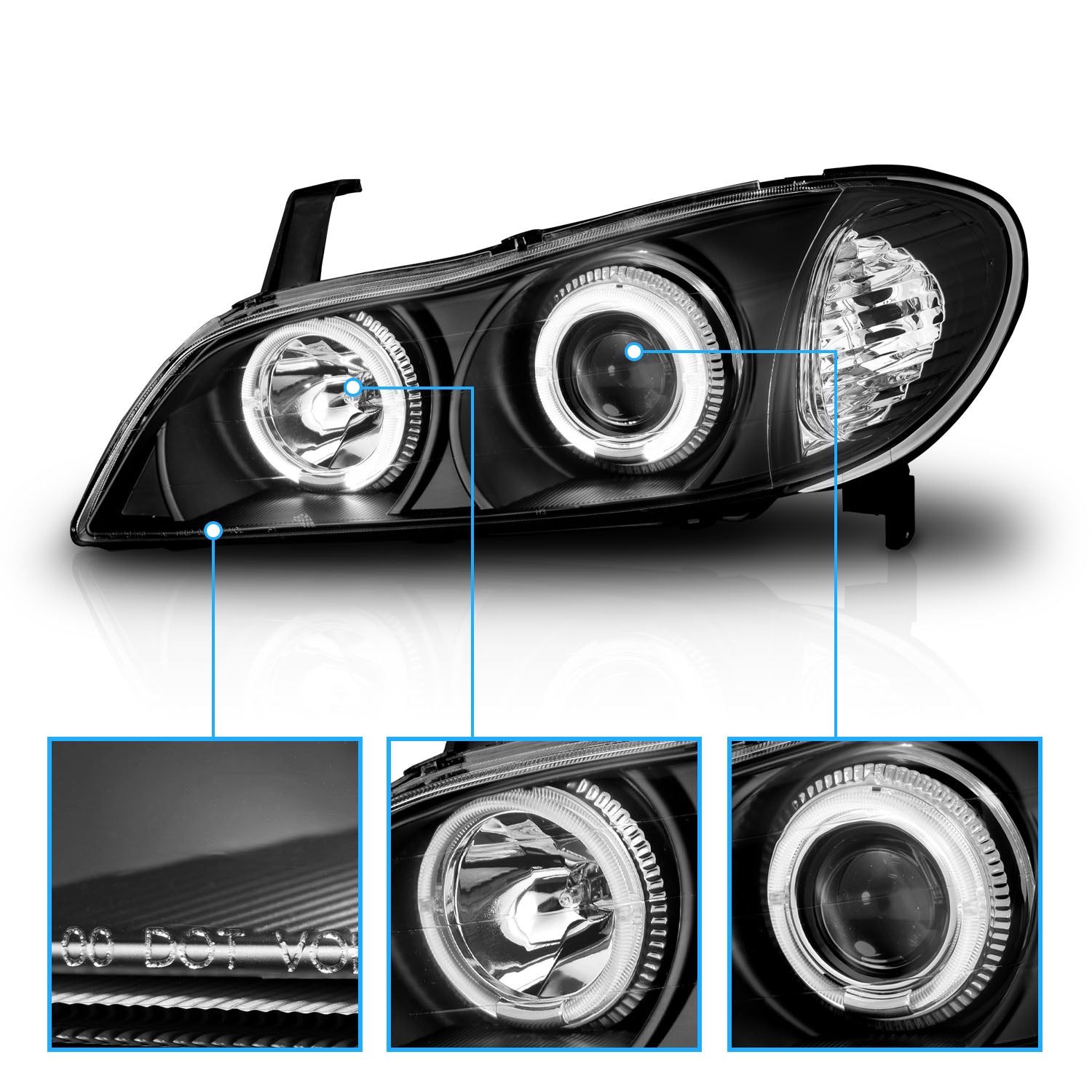 INFINITI I-30 00-01 PROJECTOR HEADLIGHTS HALO BLACK CLEAR