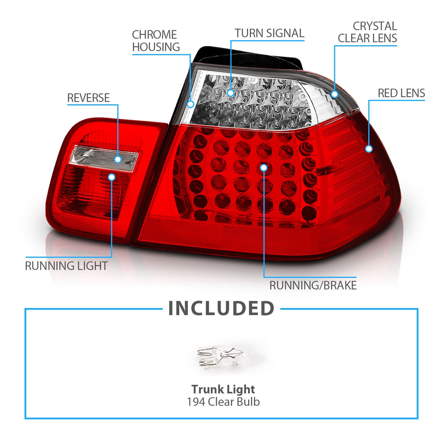 BMW 3 SERIES E46 02-04 4DR LED TAIL LIGHTS RED/CLEAR 4 PCS