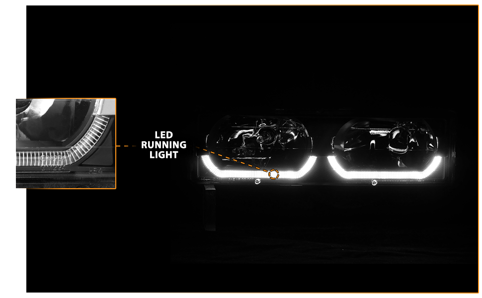 CHEVY FULLSIZE 88-98 LOW-BROW STYLE CRYSTAL HEADLIGHTS BLACK CLEAR