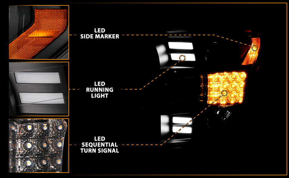 FORD F-150 15-17 PROJECTOR LIGHT BAR STYLE HEADLIGHTS BLACK AMBER (SEQUENTIAL SIGNAL)