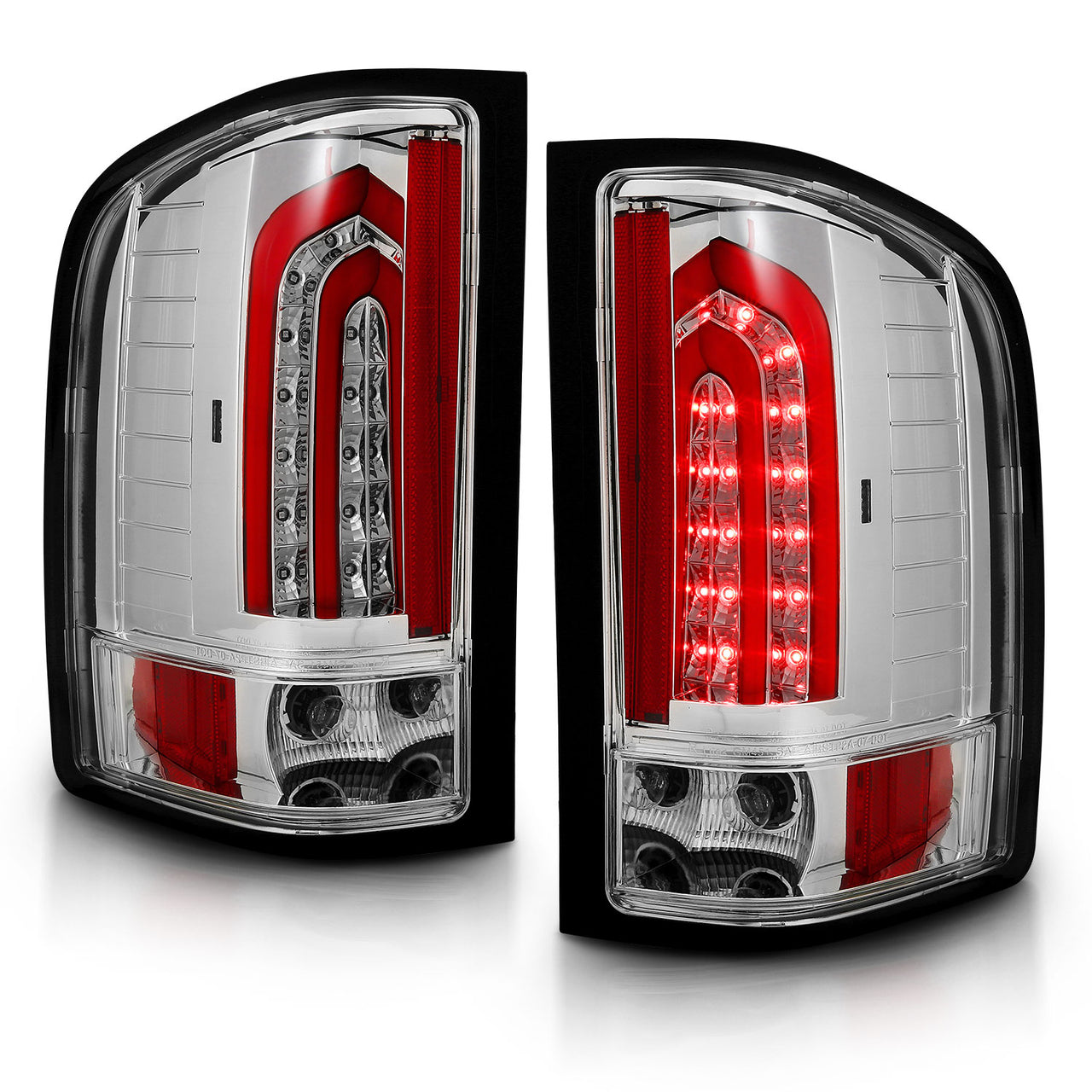 CHEVY SILVERADO 1500/2500/3500 07-10/HYBRID 09/GMC SIERRA 07-09 LED TAIL LIGHTS G4  ALL CHROME (W/ RED LIGHT BAR)