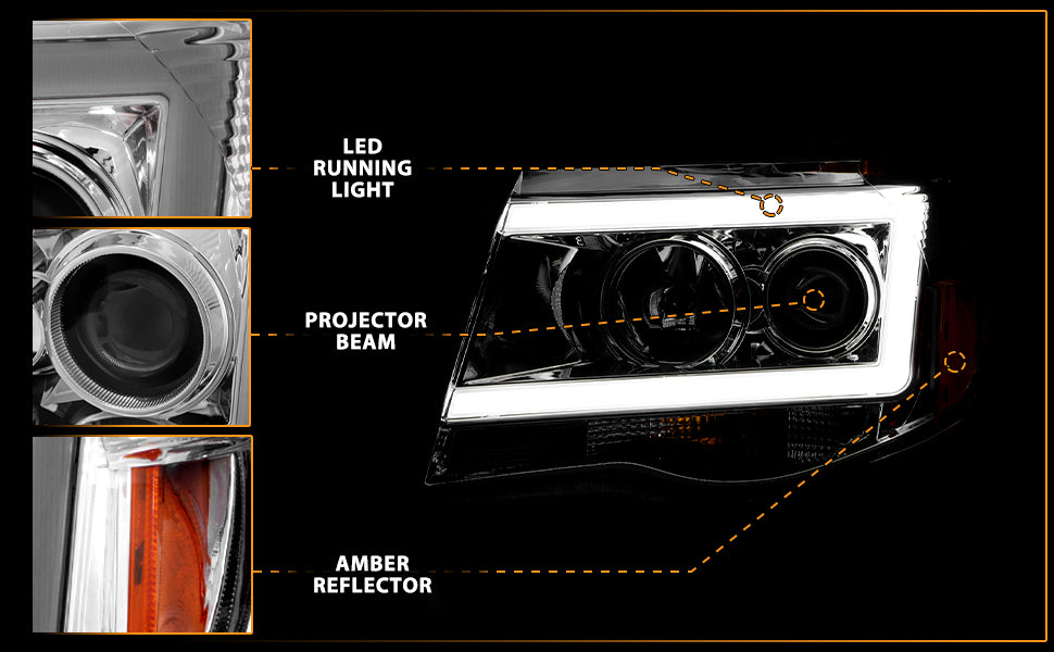 TOYOTA TACOMA 05-11 PROJECTOR LIGHT BAR STYLE HEADLIGHTS CHROME AMBER  (W/ C LIGHT BAR)