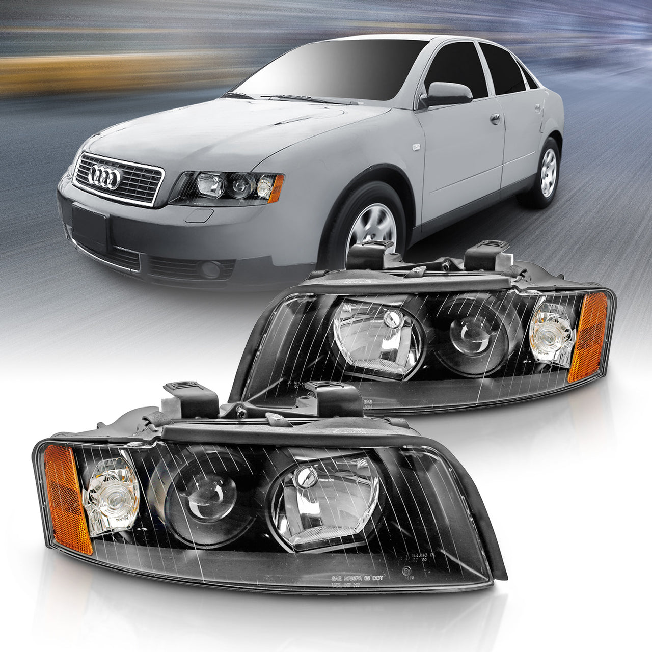 AUDI A4/S4 GEN2 02-05 HEADLIGHTS BLACK (HALOGEN TYPE)