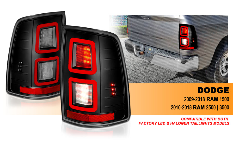 DODGE RAM 09-17 LED TAIL LIGHTS  BLACK  (FOR BULB VERSION ONLY)