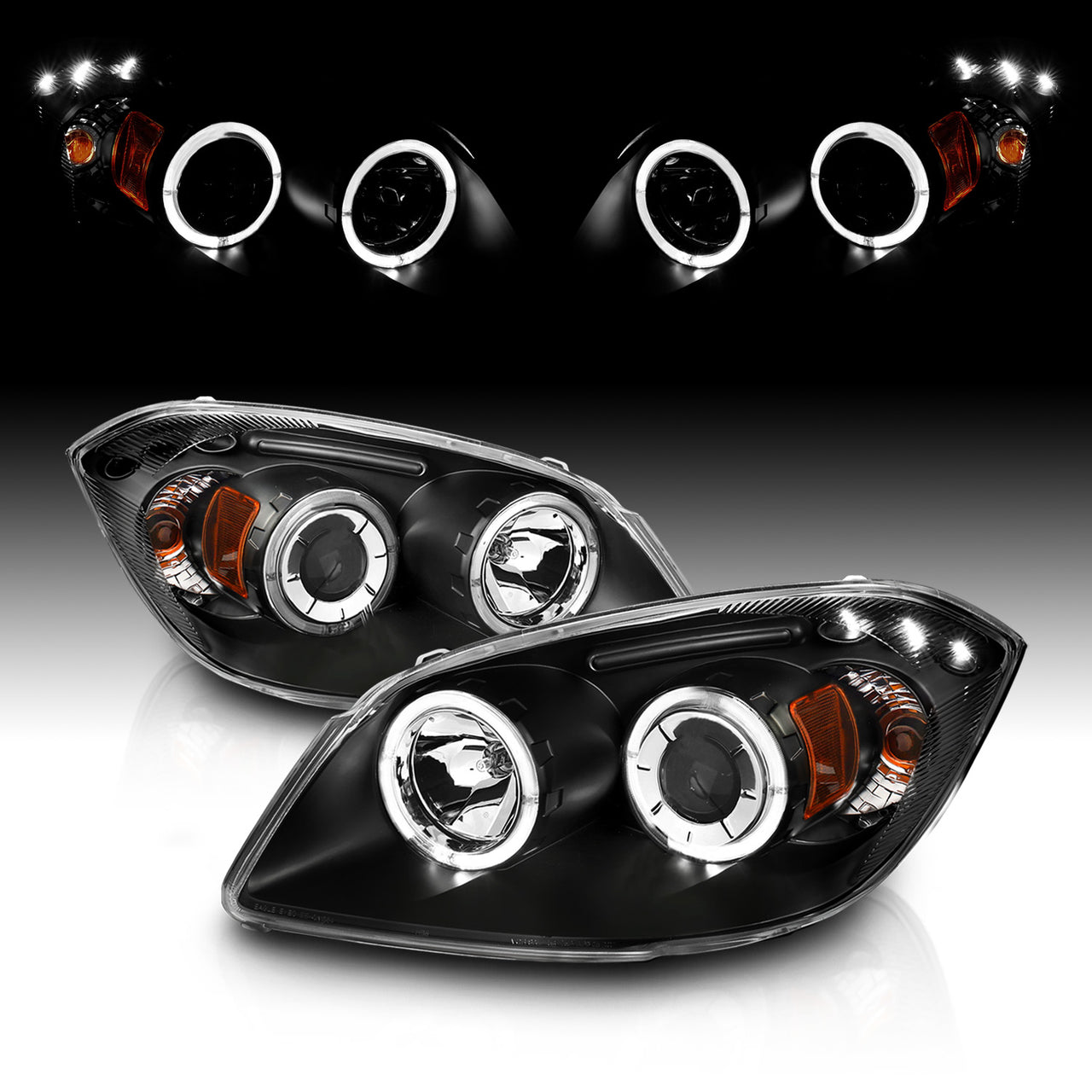 CHEVY COBALT 05-UP PROJECTOR HEADLIGHTS HALO W/O CCFL BAR BLACK CLEAR AMBER