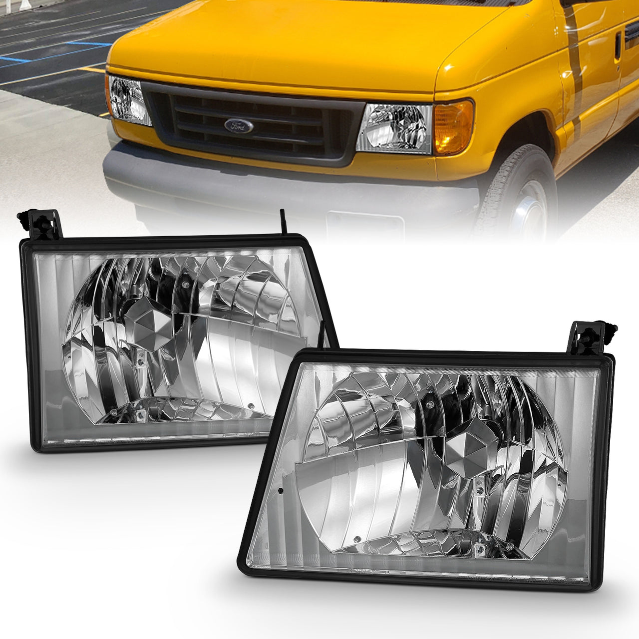 FORD ECONOLINE VAN 92-07 CRYSTAL HEADLIGHTS