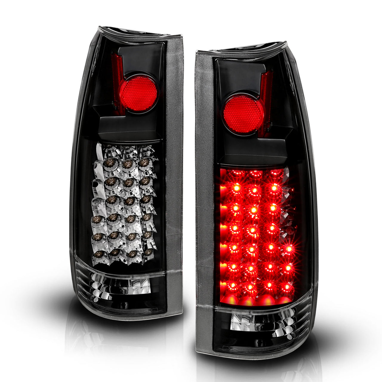 Chevy/GMC C/K 1500/2500/3500 88-99, SUBURBAN/YUKON 92-00, TAHOE 94-00, BLAZER 92-94, CADILLAC ESCALADE 99-00 LED TAIL LIGHTS BLACK HOUSING CLEAR LENS G2