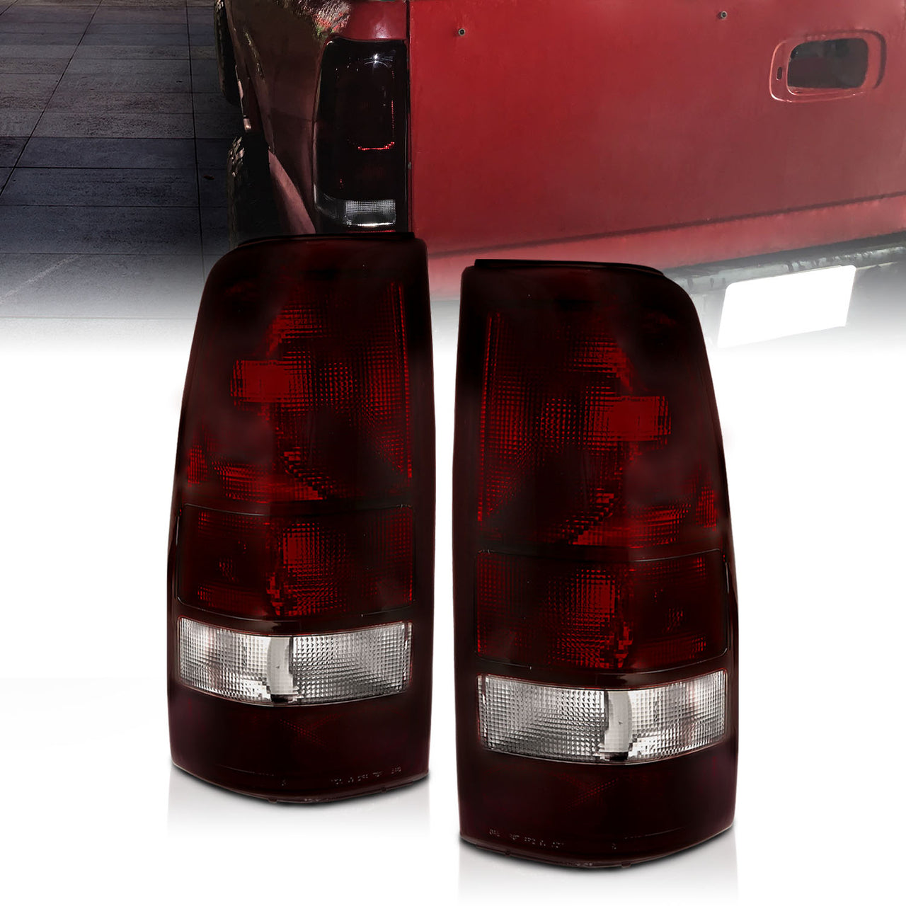 CHEVY SILVERADO 99-02 TAIL LIGHTS DARK RED AMBER (MIDNIGHT RED)