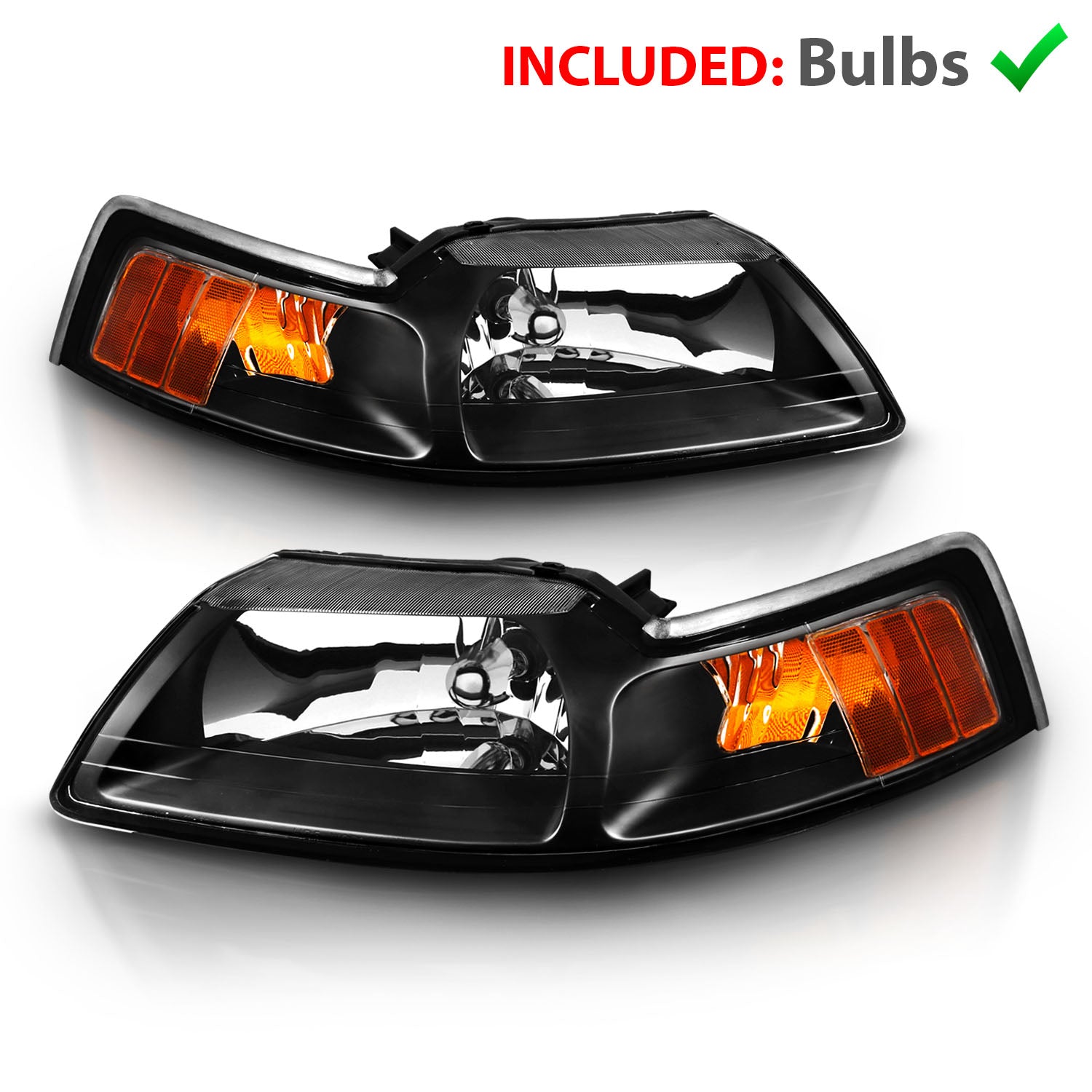FORD MUSTANG 99-04 CRYSTAL HEADLIGHTS BLACK AMBER