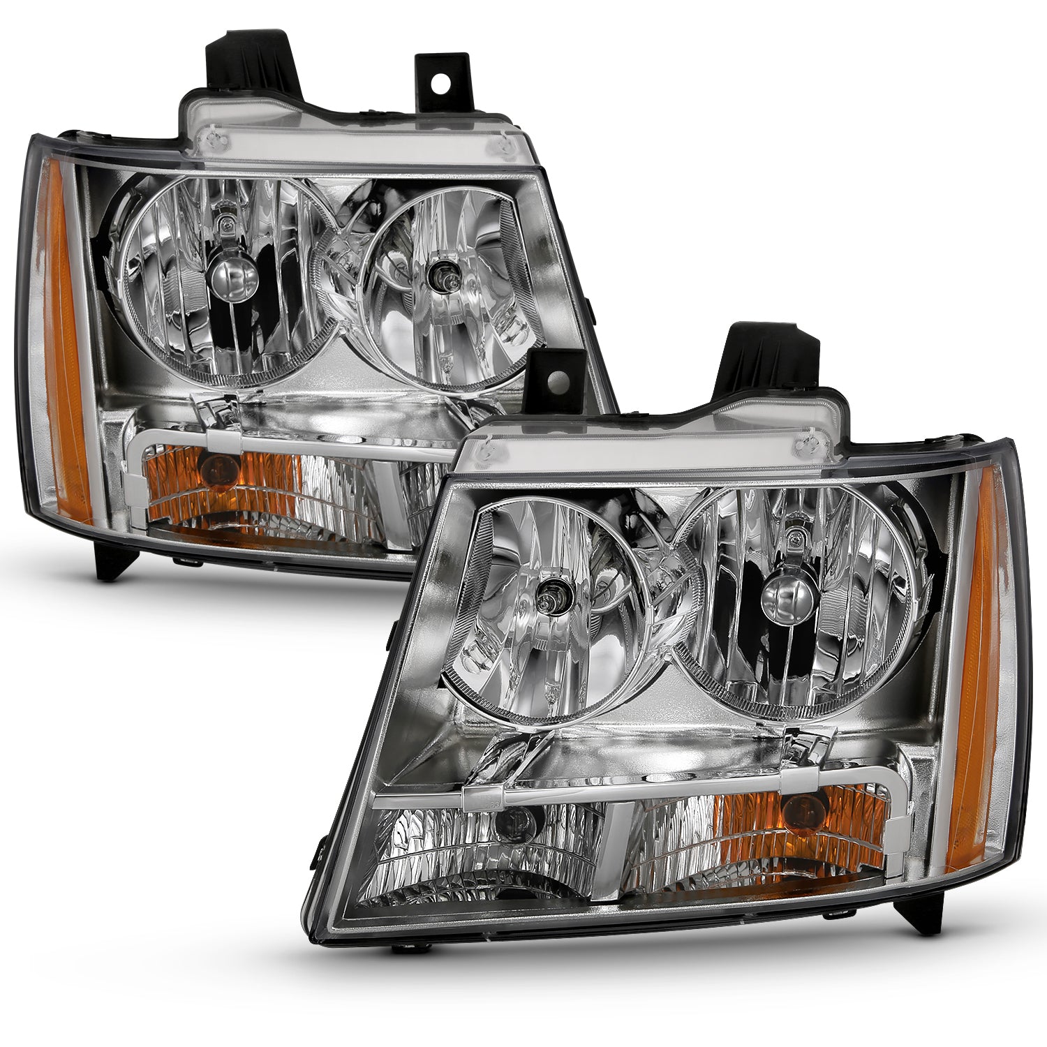 CHEVY TAHOE/SUBURBAN/AVALANCHE 07-14 HEADLIGHTS CHROME AMBER (OE REPLACEMENT)