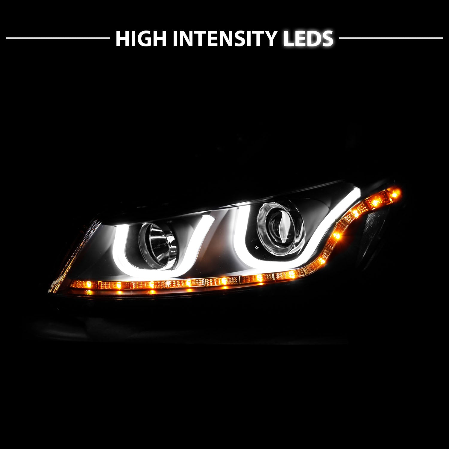 HONDA ACCORD 08-12 4DR PROJECTOR BAR STYLE HEADLIGHTS BLACK CLEAR AMBER