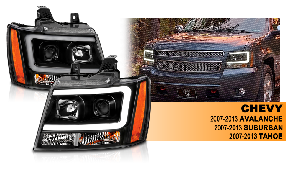 CHEVY TAHOE/SUBURBAN/AVALANCHE 07 PROJECTOR HEADLIGHTS G2 BLACK CLEAR AMBER