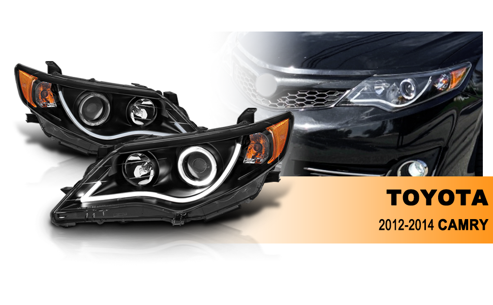 TOYOTA CAMRY 12-13 PROJECTOR HEADLIGHTS HALO BLACK CLEAR AMBER