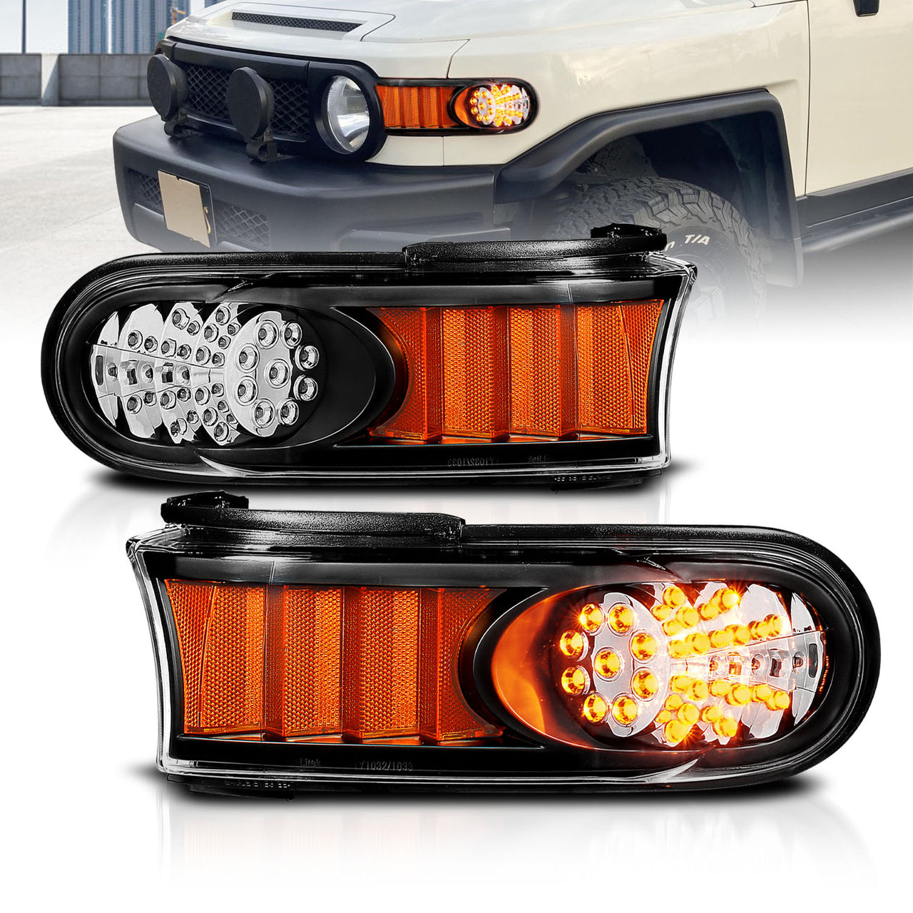 TOYOTA FJ CRUISER 07-14 LED PARKING LIGHTS BLACK AMBER