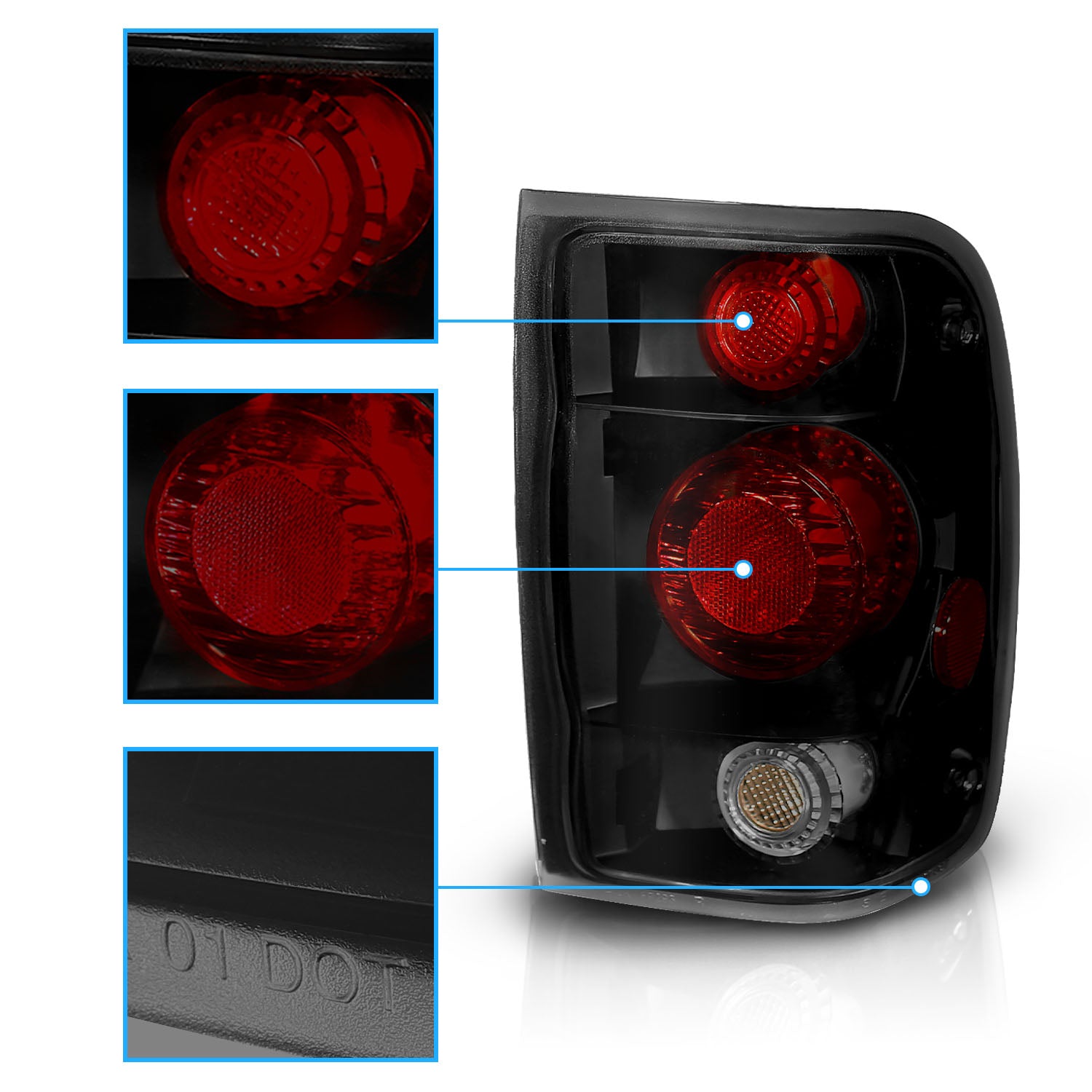 FORD RANGER 98-01 TAIL LIGHTS G2 DARK SMOKE