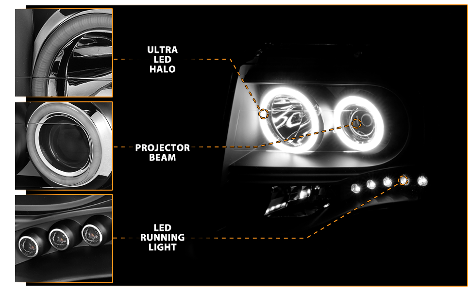 FORD EXPEDITION 07-08 PROJECTOR HEADLIGHTS BLACK CLEAR AMBER