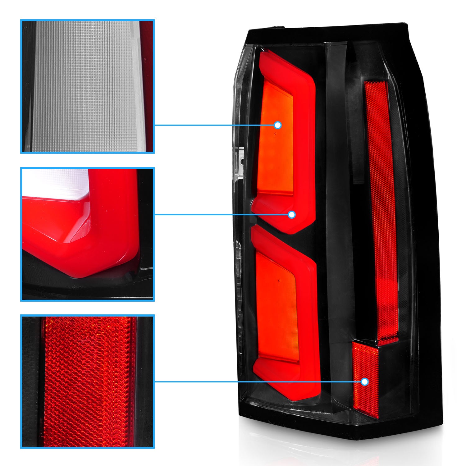 CHEVY TAHOE/SUBURBAN 15-20 LED TAIL LIGHTS BLACK HOUSING CLEAR LENS W/ C-LIGHT BAR